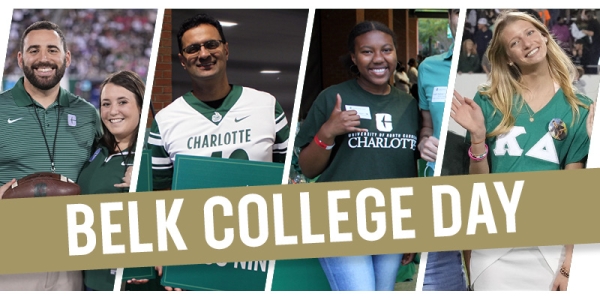 Belk College Day graphic with four background photos
