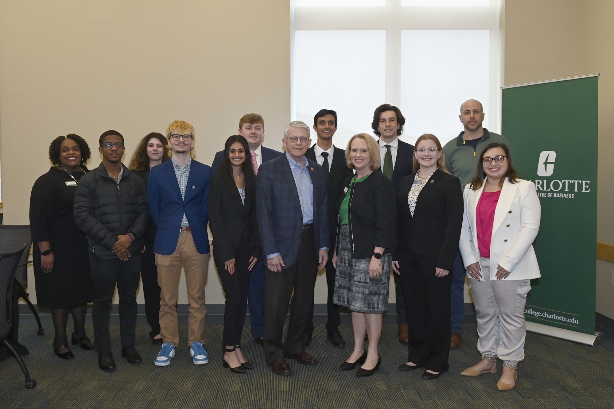 Faculty and students pose with Autobell CEO Chuck Howard '71