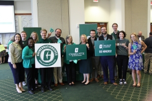 Belk College faculty and staff celebrate the end of a successful #NinerNationGives