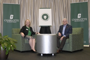 Autobell CEO Chuck Howard '71 with Belk College Dean Jennifer Troyer