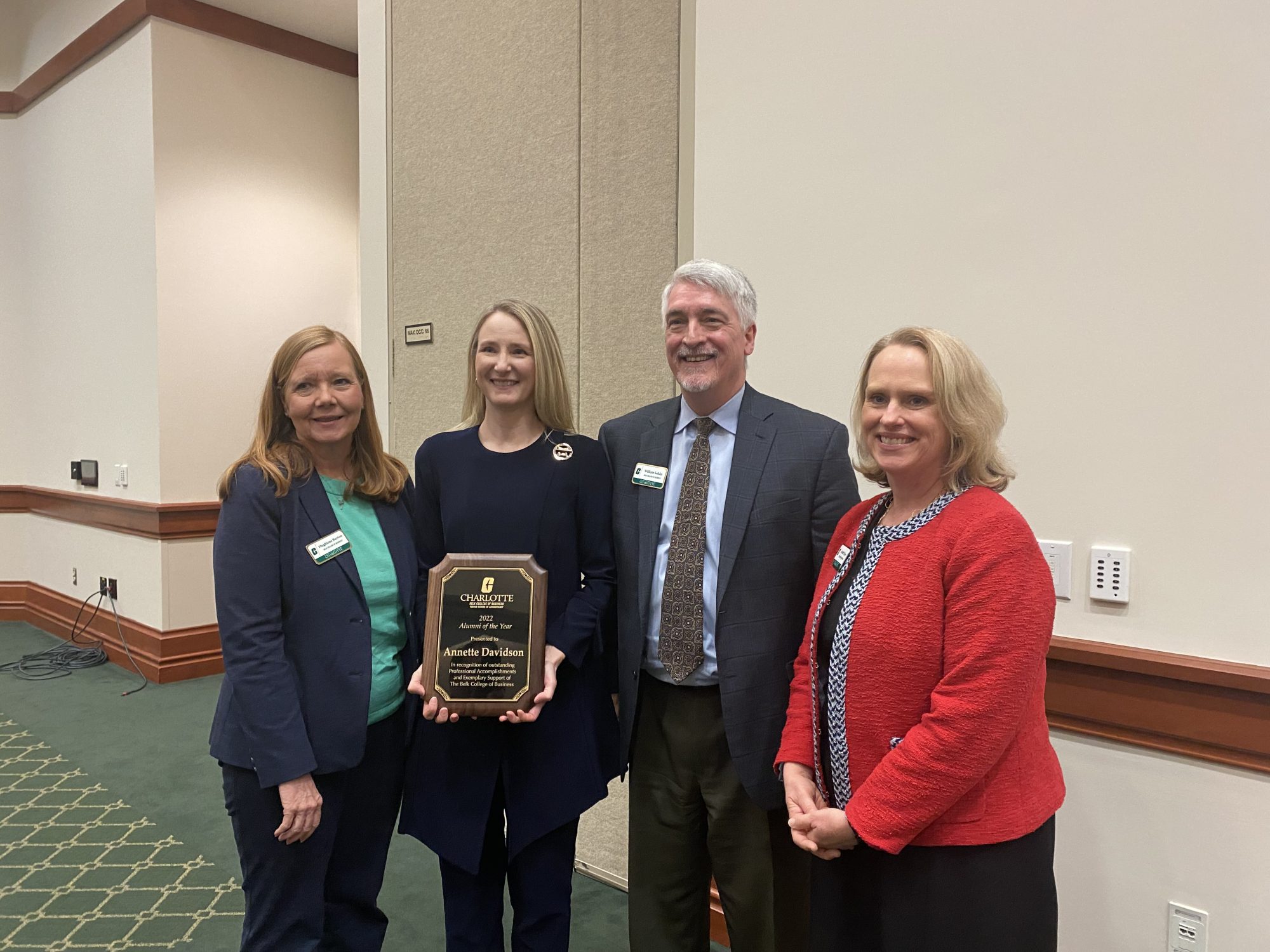 Belk College alumna Annette Davidson with her award