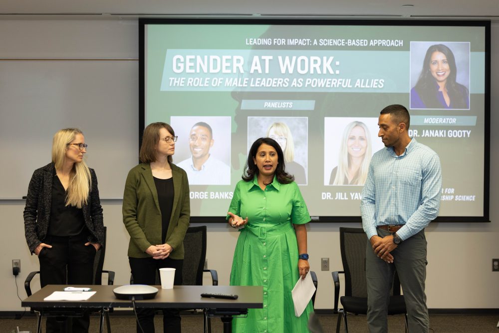 Jill Yavorsky, Alyssa McGonigle, George Banks and Janaki Gooty present for the Center for Leadership Science