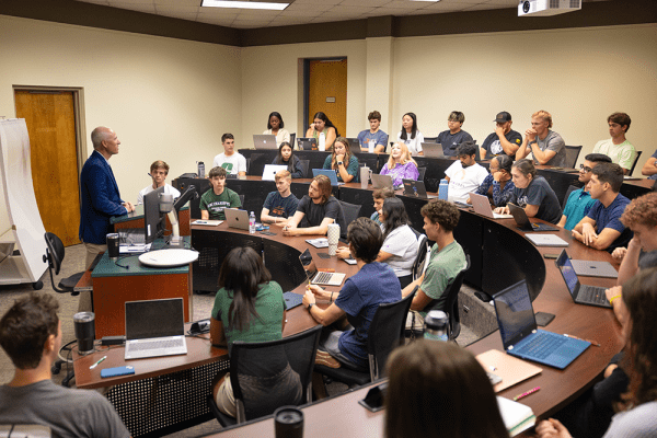 Dr. Gregory Martin teaches an accounting class in the Belk College of Business.