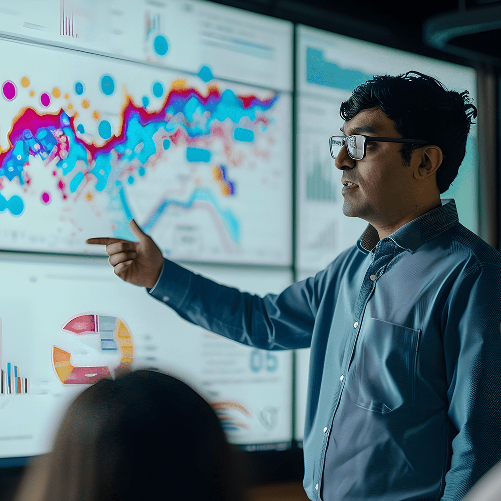 Professor Teaching Sentiment Analysis to Students Using Interactive Software and Data Visualization