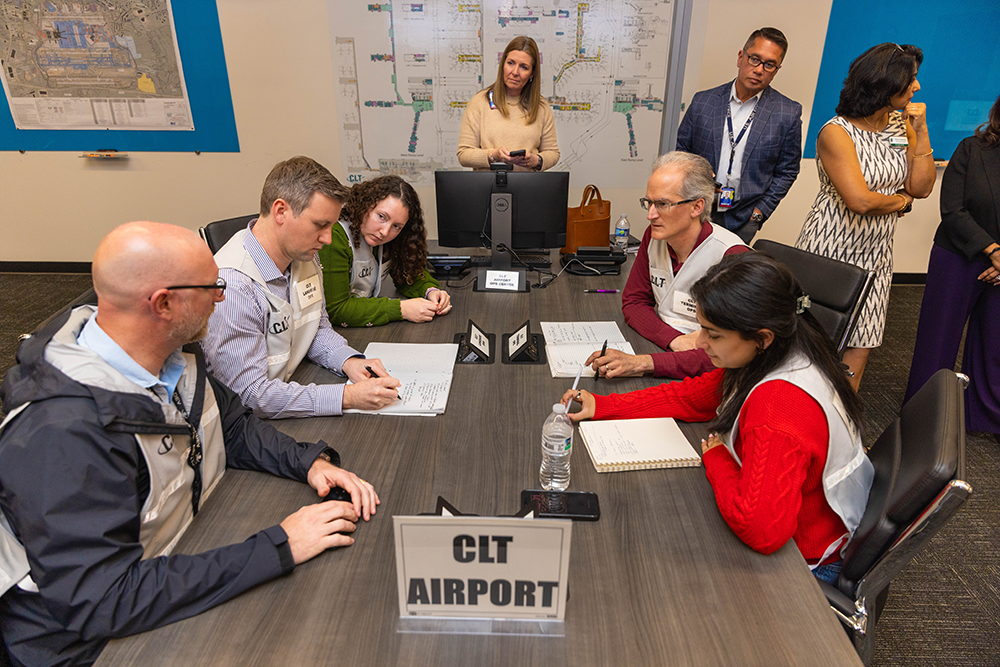 The Operations team worked through the simulation emergencies at the Airport Emergency Operations Center.